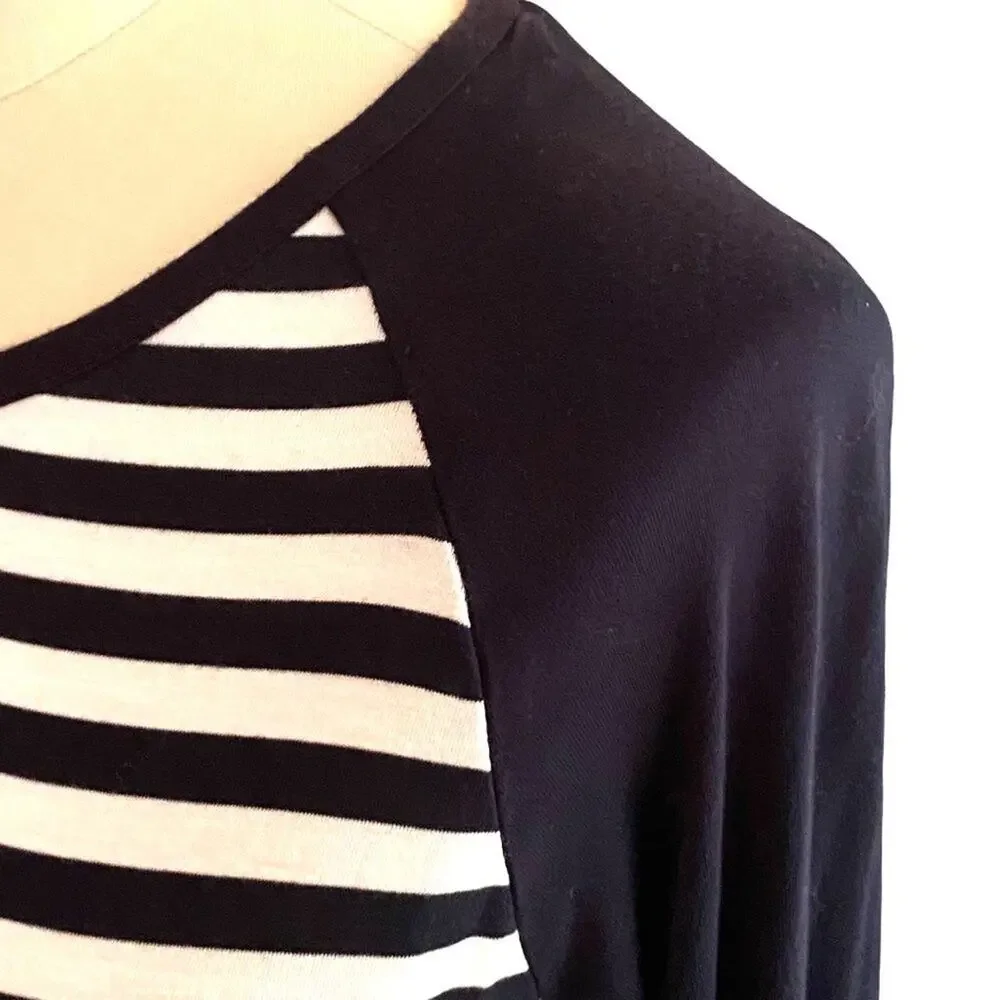 Ladies MICHAEL KORS Blue White Striped Tunic Top ~ 3/4 sleeves ~ Gold MK ~ Small